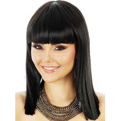 ALLAURA Black Cleopatra Wig Long Black Bob Wig - taisns melns Bob ar bārkstīm - Ēģiptes parūka mati piemēroti pieaugušajiem