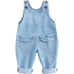 Dungarees for Baby Boy Toddler Slim Cute Dungarees Denim Jeans Sleeveless Adjustable Solid Colour Trousers 3-6 Months, Blue 2