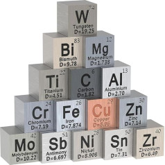 Dytabepl 15 gabaliņu metālisko elementu kauliņu komplekts - blīvuma kauliņu komplekts 1 periodiskajai elementu tabulai - tīra volframa kauliņi (10 mm), labi izgatavoti