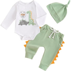 Geagodelia Hello Im New Here Newborn Baby Boy Apģērbu komplekts Dinosaur Print Garām piedurknēm Bodysuit un bikses Kokvilnas bērnu apģērbu komplekts Rudens ziemas apģērbu komplekti mazuļu zēnu apģērbiem