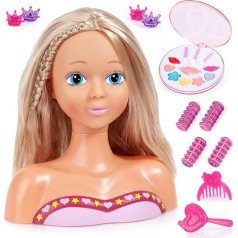 Bayer Design 90012AK Top Model Make-Up and Hairdressing Head Doll Head with Hair Accessories, Make-Up, 27 cm