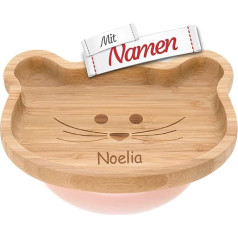 LÄSSIG Children's & Baby Plate Personalised with Name (Engraving), Bamboo Children's Plate with Suction Cup, Non-Slip, Children's Tableware Gift for Christening, Toddler Dinner Plate/Baby Plate