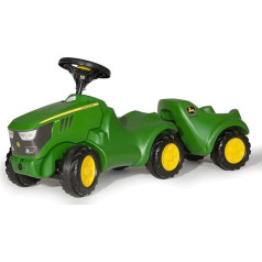 Rolly Toys Minitrac John Deere 6150R Baby Ride-On ar piekabi RollyMinitrac Piekabe (nolokāms piekabes glabāšanas nodalījums zem motora pārsega, stūres rats ar taures signālu, bērniem no 1,5 gadiem)