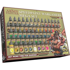 The Army Painter, Speedpaint Wargamers Mega Set 2.0, 60 x 18 ml modeļu krāsvielas, ieskaitot 4 metāliskās krāsas, 1 mediju un 1 otu - krāsu komplekts karadarbiem, galda figūrām