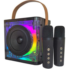 Karaoke mašīna ar 2 mikrofoniem Mūzikas instruments ballītēm Pārnēsājams stereo skaļrunis ar Bluetooth USB uzlādes kabeli