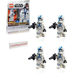 LEGO Star Wars The Clone Wars minifigūriņa - 501. leģiona klonu karavīrs ar blasteri un minifigūriņu zemes plāksnīti (75280), 4 gabaliņu iepakojums