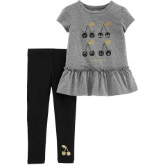 Carter's Baby Girls Cherry Happy Peplum Leggings Set, Grey/Black/Gold