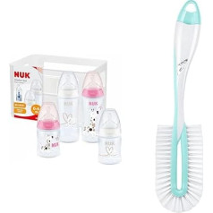 NUK First Choice+ zīdaiņu pudeļu sākumkomplekts | 0-6 mēneši | 5 gabali | rozā un pudeļu birste Twist | rūpīgai un saudzīgai zīdaiņu pudeļu tīrīšanai | ietver krūts birsti | 1 gab.