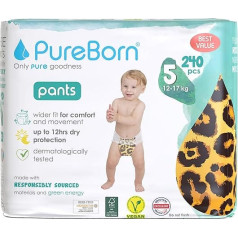 PureBorn Baby Premium autiņbiksītes, 5. izmērs (12-17 kg), 240 gab. (6 x 40), optimāla aizsardzība dienā un naktī, dermatoloģiski pārbaudītas, īpaši mīkstas, ādai draudzīgas.