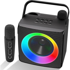 DiliDala Karaoke mašīna ar 2 bezvadu mikrofoniem, Bluetooth skaļruņu kaste pieaugušajiem / bērniem ar gaismas efektiem, atbalsta TF/USB, FM, Rec, AUX ballītei, dzimšanas dienai, baznīcai