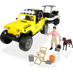 Набор рыболова Dickie Toys Playlife, внедорожник Jeepster Commando, лодочный прицеп со съемной надувной лодкой, вкл. фигурку и собаку, свет и звук, вкл. батаре