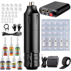 Solong Tattoo Machine Set, Professional Tattoo Pen Gun Complete with 30 Cartridges Needles 7 Inks for Tattoo Beginners and Artists