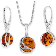 Jewellery Set Women's Silver 925 Amber Necklace Earrings Gift Set Bag Card Gift Box Gifts for Women Valentine's Day Anniversary Birthday Mother's Day Gift for Her Girlfriend Wife Girls