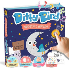 DITTY BIRD Baby Bedtime Songs - bērnu rotaļlieta ar 6 skaņas pogām angļu valodas apguvei. Interaktīva šūpuļdziesmu grāmatiņa, kas lieliski piemērota bilingvāliem bērniem no 1 gada vecuma.