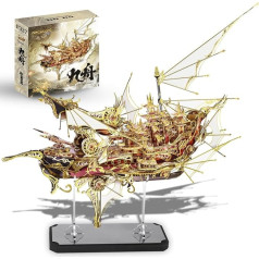 Piececool 3D Puzle metāla pirātu kuģis Dragon Boat, 3D metāla puzle buru laivas kuģa komplekts, kuģa modelis 340 Nerūsējošais tērauds, īpaši liels, dzimšanas dienas dāvana, modeļu komplekts pieaugušajiem, 701 gabaliņš