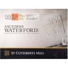 St Cuthberts Mill Saunders Waterford akvareļpapīrs, 300 g/m², satīna apdare, akvareļu bloks 31 x 23 cm, līmēts visapkārt, 20 loksnes, balts