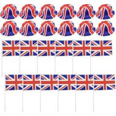 I LOVE FANCY DRESS LTD Union Jack aksesuāri pieaugušajiem 12 x Bowler cepures + 12 x Union Jack rokas karogi - plastmasas cepure un auduma britu rokas aušanas karogs