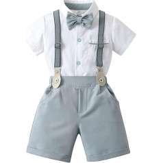 TTAO Baby Boys Gentleman Suits 3 gabalu apģērbu komplekti Bērnu krekliņš ar tauriņu + bikšturi Šorti kristībām Kāzu dzimšanas dienas komplekts izmērs 80-122