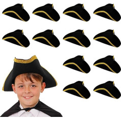 Kids Tri Grain Hat kostīmu aksesuārs Pirāts kapteinis cepure bērniem Highway Hat melna trīsstūrveida ar zelta detaļām izmērs 55cm Pack of 12