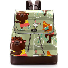 Personalizētas skolas somas Grāmatu somas pusaudžiem, Funny Cartoon Fox Bear, Rabbit with Bike, Multicoloured, 27 x 12,3 x 32 cm, mugursomas mugursomas, daudzkrāsains