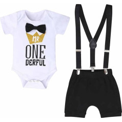 0 to 24 Months Fashion Toddler Clothes Set for Newborn Infant Baby Boys Letter Gentleman Birthday Romper Straps Shorts Outfits