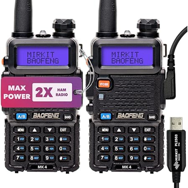 Mirkit 2 x Mirkit Baofeng MK4 Ham Radio Max Power divvirzienu radio ar 1800 mAh Li-Ion akumulatoru un Mirkit siksniņu Baofeng radio un Mirkit programmatūru Walkie Talkie