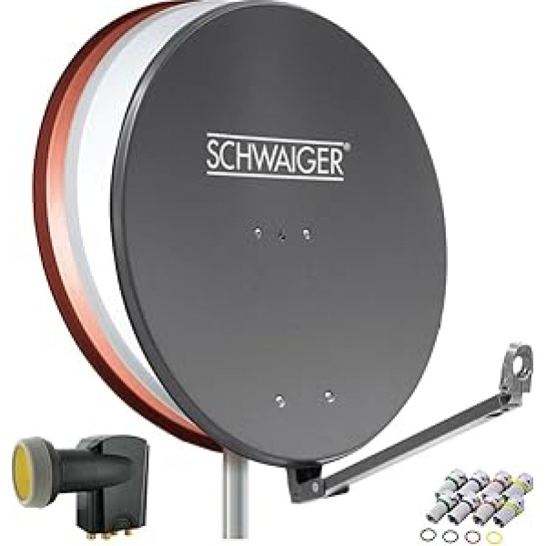 SCHWAIGER 4609 Palydovinio palydovinio ryšio rinkinys Palydovinis indas Quad LNB Digital 8x F jungtis 7 mm Palydovinė antena Aliuminio komplektas Antracito spalvos 88 x 88 cm