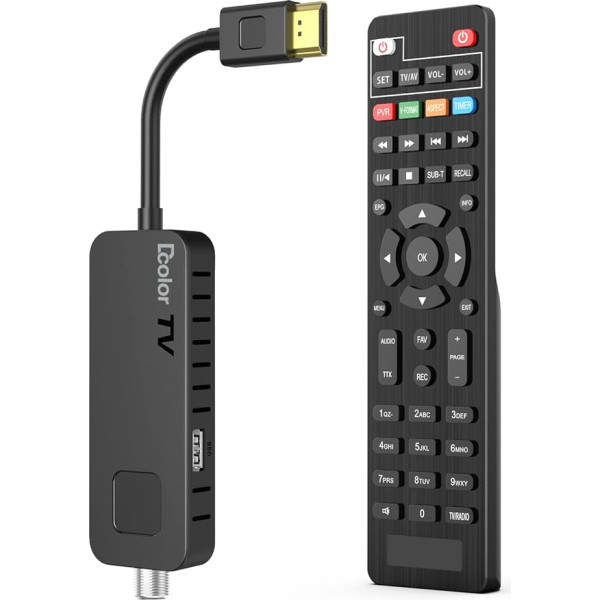 Dcolor DVB-S/S2 satelīta uztvērējs - Nano HDMI Full HD 1080P TV uztvērējs Stick [Slēpts aiz televizora] - USB2.0 multivides atskaņotājs un PVR ierakstītājs [2-in-1 TV vadības ierīces] [Astra Hotbird iepriekšēja uzstādīšana]