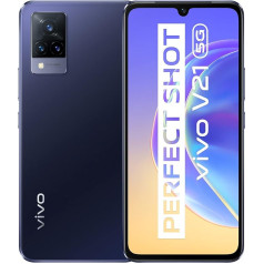 VIVO V21 5G viedtālrunis, Android mobilais tālrunis bez līguma, 8 GB + 128 GB Dual SIM, 6,44 collu AMOLED displejs, 33 W ātrā uzlāde, 4000 mAh akumulators, 90 Hz augsta atjaunošanas frekvence, 44 MP priekšējā kamera