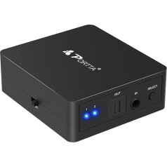 Portta Toslink 2x1 Switch / SPDIF Digital Optischer Audio Toslink 2x1 Umschalter mit Fernbedienung - 2 Eingänge 1 Ausgang Unterstützung 5.1CH / LPCM2.0 / DTS / Dolby-AC3 für PS3 DVD-Player und Audio-Verstärker