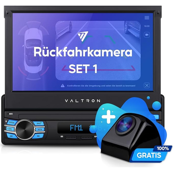 VALTRON FX-750HDS2 1-DIN autoradio ar CarPlay, Android Car, MirrorLink, multivides uztvērējs ar Bluetooth, 7 collu displejs, USB, Bluetooth, WLAN (SET1)