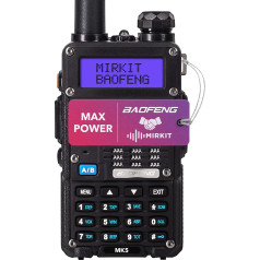 Mirkit - Baofeng MK5 MaxPower Professional Radio - Rācija ar 1800 mAh akumulatoru - Walkie Talkie 10 km diapazons ar austiņām - VHF UHF VOX radio, 128 kanāli - PMR rokas radio BAOFENG