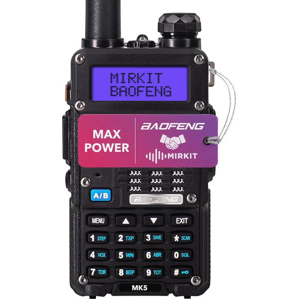 Mirkit - Baofeng MK5 MaxPower Professional Radio - Rācija ar 1800 mAh akumulatoru - Walkie Talkie 10 km diapazons ar austiņām - VHF UHF VOX radio, 128 kanāli - PMR rokas radio BAOFENG