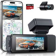 GKU Dash Cam Automašīnas priekšējā aizmugurējā 4K/2.5K ar skārienjūtīgo ekrānu 3,18 collu GPS 5G Wi-Fi Dash Cam, Dual Car Camera, 64GB SD karte, Autostāvvietas uzraudzība, WDR, 170° platleņķis, G-sensors, Loop Recording, Max 256GB