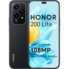 HONOR 200 Lite viedtālrunis 5G Dual SIM NFC, 8GB RAM 256GB atmiņa 6,7 collu AMOLED Eye-Care displejs Tālrunis Android 14, 108MP + 50MP, Magic Capsule, 4500 mAh, Midnight Black