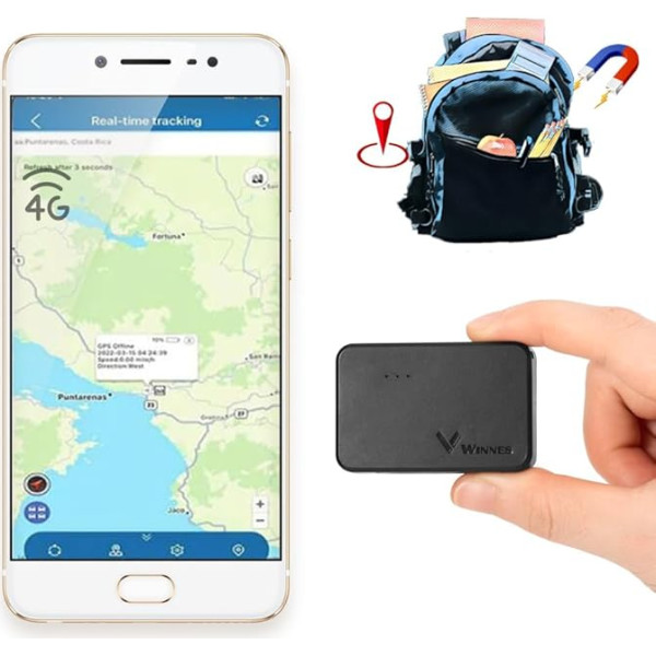 Winnes 4G MIni GPS izsekošanas ierīce automašīnai, atrašanās vietas noteikšana reālajā laikā, GPS izsekošanas ierīce bērniem/velosipēdam/motociklam, iebūvēts magnēts, vairāki trauksmes signāli, vēsturiskie maršruti, iekļauta SIM kart