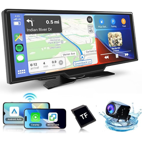 Hodozzy 10,26 collu portatīvais auto radio ar bezvadu CarPlay un Android Car