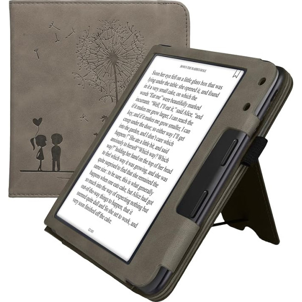 kwmobile Aizsargvāciņš saderīgs ar Kobo Kobo Kobo Libra Colour/Tolino Vision Colour Flip Case - pārvalks ar siksniņu - Dandelion Love Grey