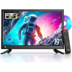 DESOBRY 19 collu mazs televizors ar integrētu DVD atskaņotāju, 1080P āra televizors ar antenu HDMI USB AV ievade 12 V televizors autofurgonam/kempingam/karavānam