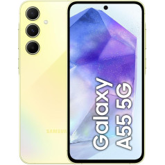 Samsung Galaxy A55 5G viedtālrunis, Android tālrunis bez līguma, 128 GB - 8 GB RAM, 2 dienu akumulatora darbības laiks, 50 MP kamera, lielisks citrons, 2,5 gadu garantija