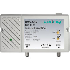 Axing BVS 3-65 mājas savienojuma pastiprinātājs ar atgriezenisko kanālu 5-65 MHz (30 dB, 85-862 MHz, 98 dBµV)