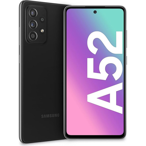 Samsung Galaxy A52 viedtālrunis, 6,5 collu FHD+ Infinity-O displejs, 6 GB RAM un 128 GB paplašināma iekšējā atmiņa, 4500 mAh akumulators un īpaši ātra uzlāde melns