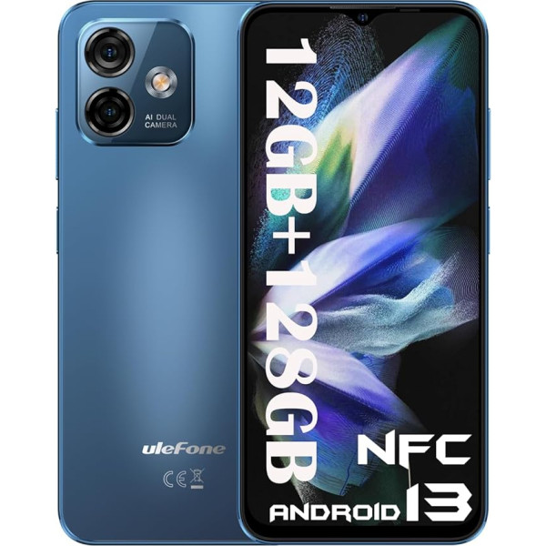 Ulefone Note 16 Pro (12GB + 128GB) viedtālrunis bez līguma, astoņkodolu 6,52 collu HD+ displejs Android 13 mobilais tālrunis, 4400 mAh, 50MP + 8MP kamera, pirkstu nospiedumi, GPS, NFC, OTG, Dual SIM 5G WiFi