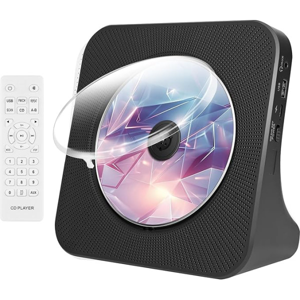 Galda CD atskaņotājs ar Bluetooth 5.0, pārnēsājams CD atskaņotājs mājai, CD atskaņotājs ar iebūvētu stereo skaļruni, radio CD atskaņotājs ar audio Boombox/AUX/USB, melns CD atskaņotājs