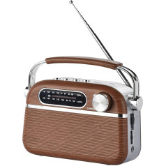 Halterrego Vintage Large Wave Wood Effect Radio AM/FM/SW USB/Micro SD karte Strāvas kontaktdakša vai akumulators (nav iekļauts)