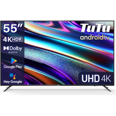 TuTu Smart TV 55 collu televizors 4K UHD HDR HDR HLG Android TV App Store Trīskāršs uztvērējs WiFi Bluetooth HDMI HDMI USB (2024)