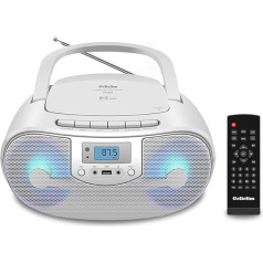 Gelielim CD atskaņotājs mājai ar tālvadības pulti, portāla Bluetooth CD Boombox ar FM radio, USB atskaņošanas un austiņu ligzdu, mikrofona pieslēgvietu, krāsainu apgaismojumu, LED displeju, CD atskaņotāja akumulatoru vai