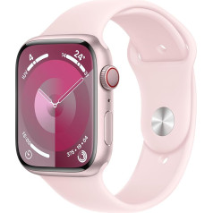 Apple Watch Series 9 [GPS + mobilais, 45 mm] Alumīnija korpuss rozā ar sporta siksniņu rozā, M/L (Atjaunots)