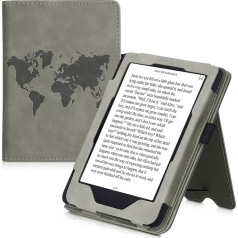 kwmobile Aizsargvāciņš saderīgs ar Tolino Shine 3 Flip Case - pārvalks ar siksniņu - Travel Outline Grey