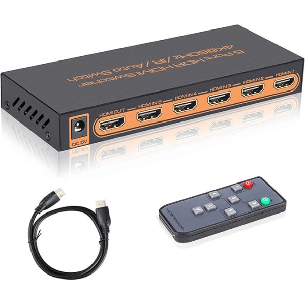 HDMI slēdzis 4K, HDMI slēdzis, automātiskais/manuālais HDMI slēdzis 5 in 1 Out HDMI sadalītājs, HDMI sadalītājs atbalsta 4K 60hz/2K/1080P/3D/HDCP 2.2/UHD/HDR PS 3/4/Xbox One/360/DVD/HDTV utt.